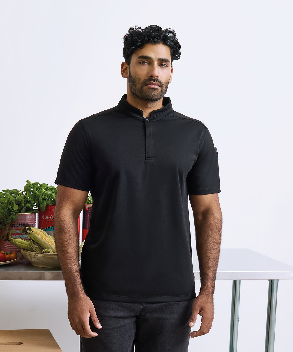 Premier Essential Coolchecker short sleeve chef’s shirt, lifestyle photo