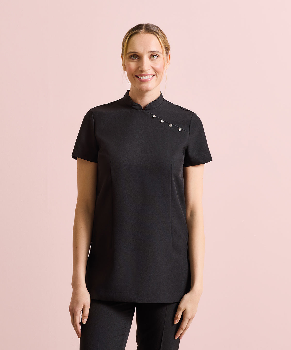 Premier Mika beauty and spa tunic in Black, lifestyle photo