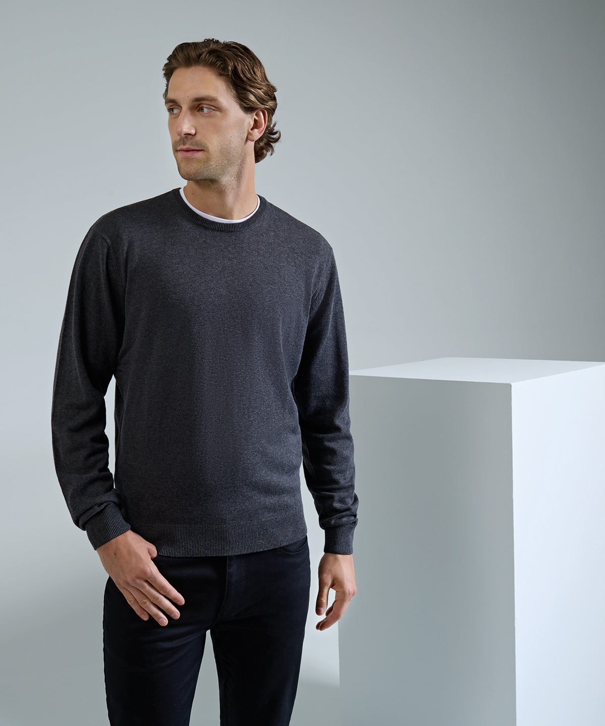 Premier Crew neck cotton-rich knitted sweater, lifestyle photo