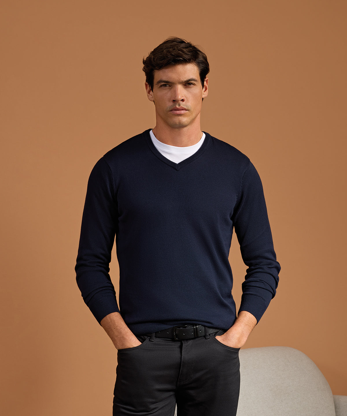 Premier V-neck knitted sweater, lifestyle photo