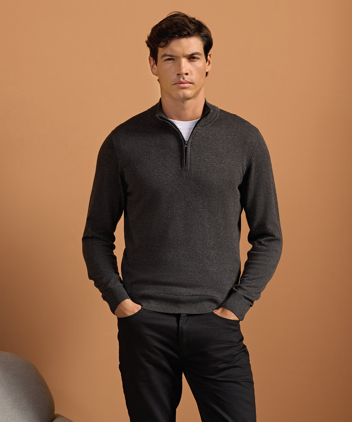 Premier ¼ zip knitted sweater, lifestyle photo