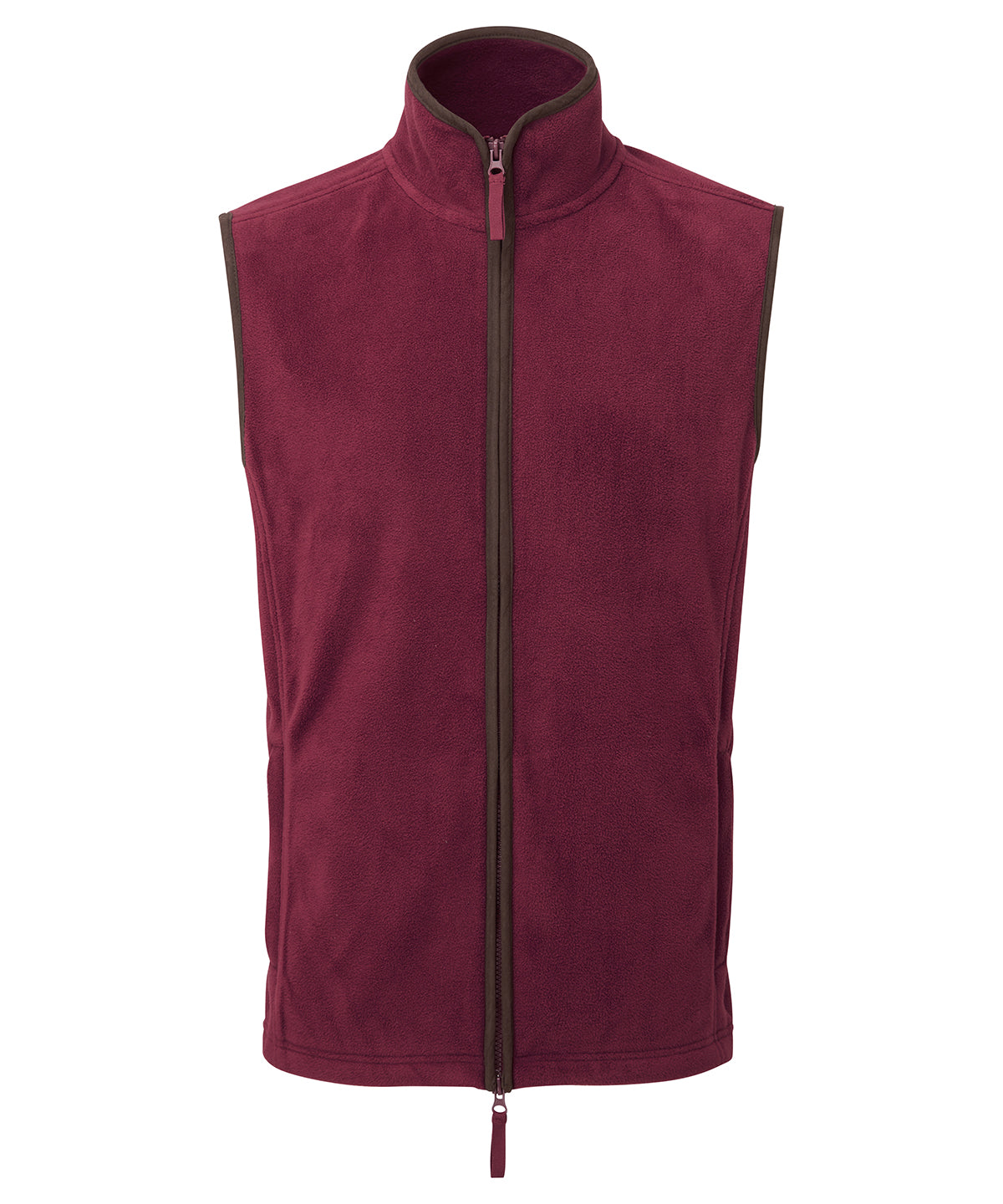 Premier Artisan fleece gilet in Burgundy/Brown, front view