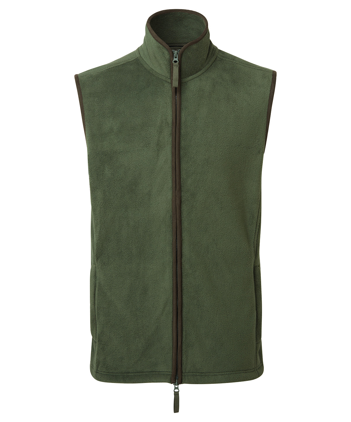 Premier Artisan fleece gilet in Moss Green/Brown, front view