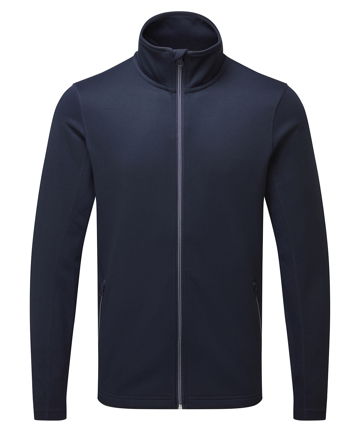 Premier Men's spun dyed sustainable zip-through sweatshirt in French Navy, front view
