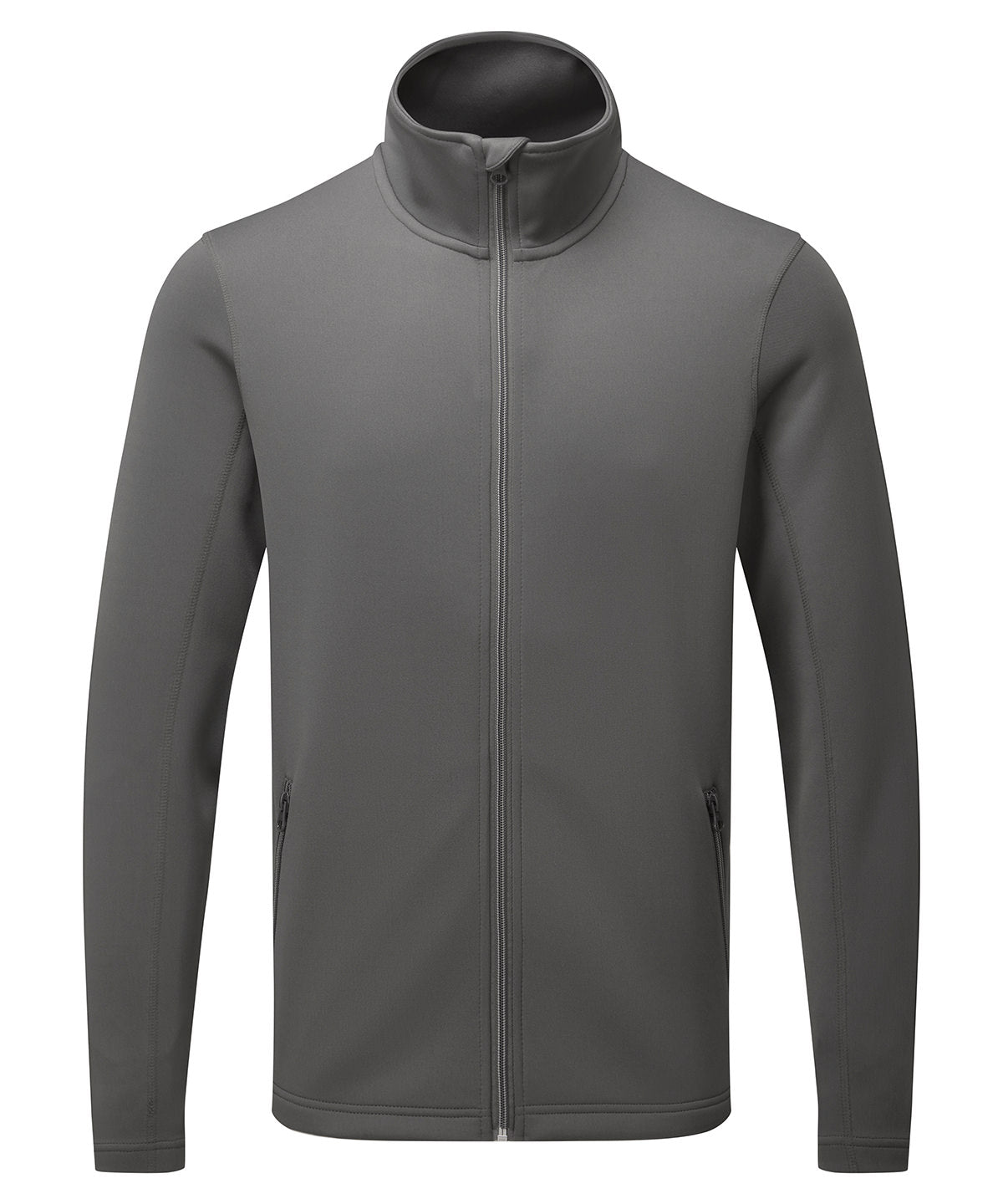 Premier Men's spun dyed sustainable zip-through sweatshirt in Mid Grey, front view