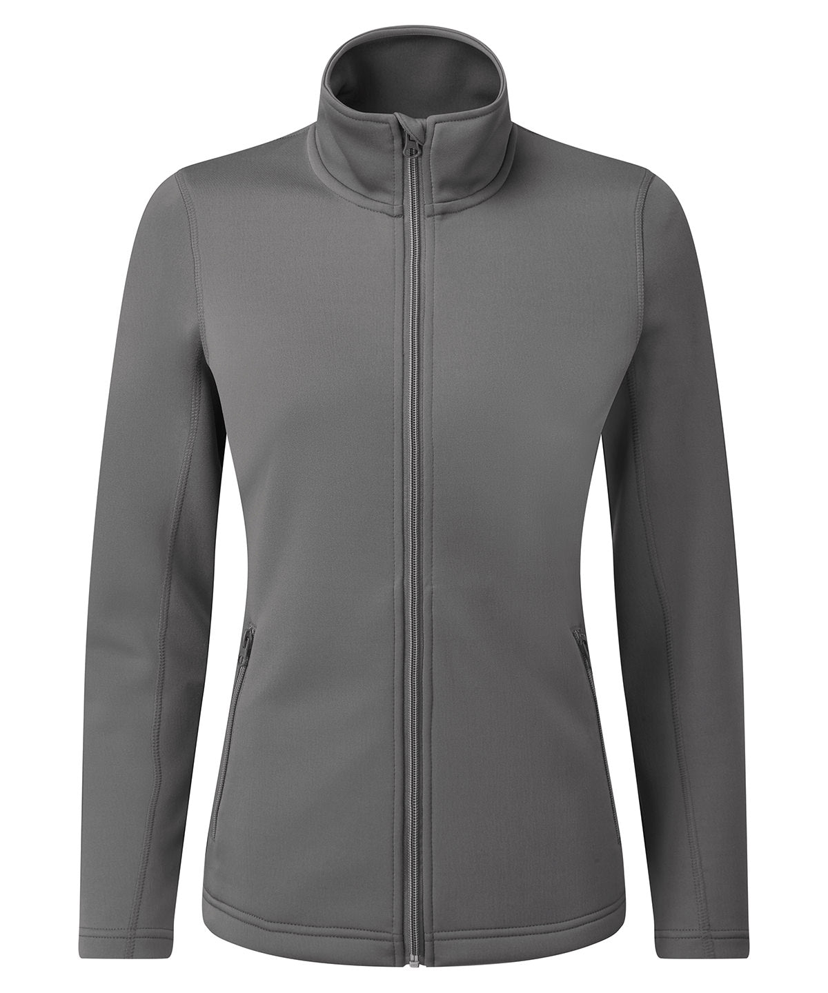Premier Women’s Spun Dyed Recycled Zip-Through Sweat in Mid Grey, front view