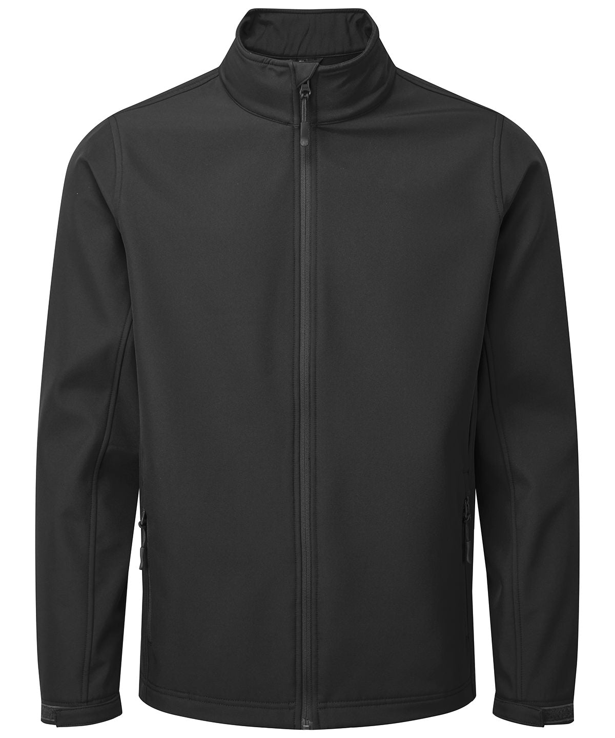 Premier Windchecker printable and recycled softshell jacket in Black, front view