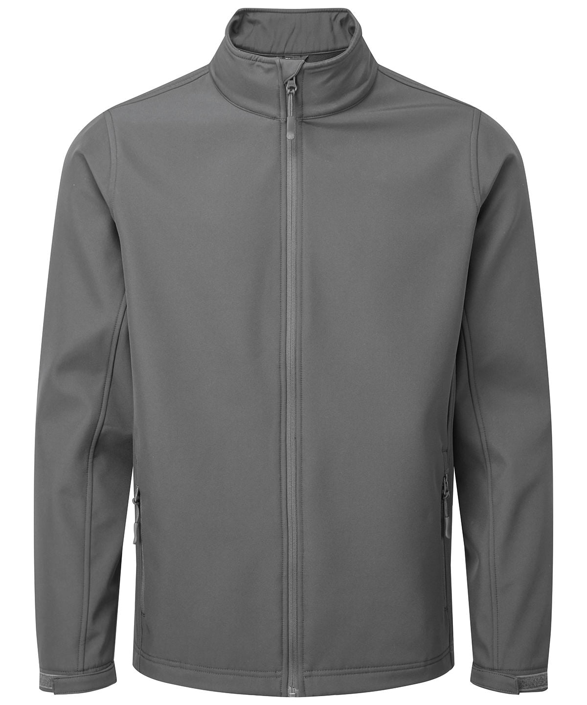 Premier Windchecker printable and recycled softshell jacket in Dark Grey, front view