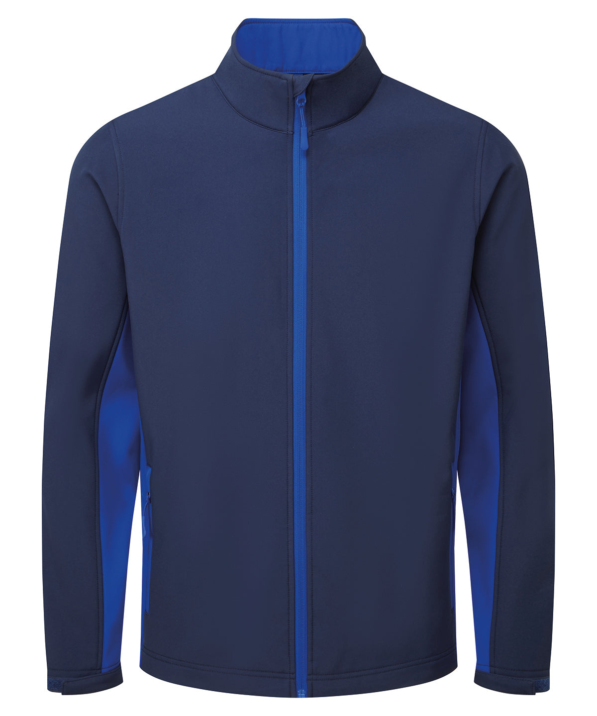 Premier Windchecker printable and recycled softshell jacket in Navy/Royal, front view