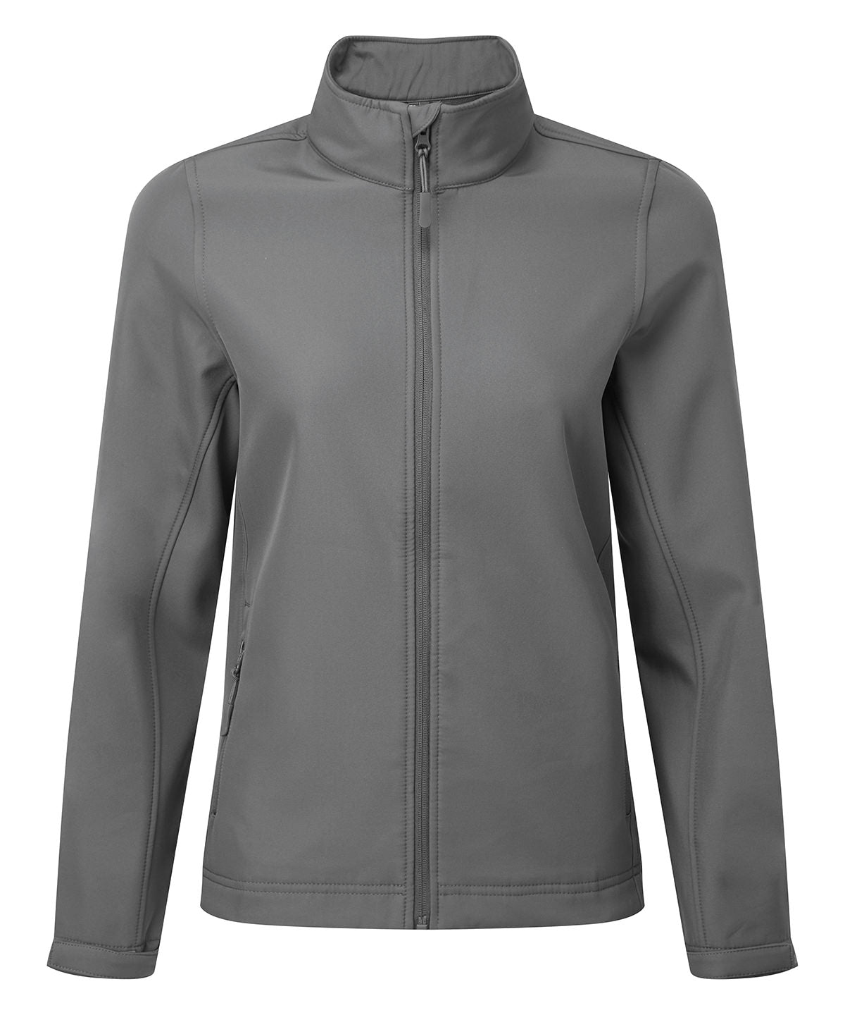 Premier Women’s Windchecker printable and recycled softshell jacket in Dark Grey, front view