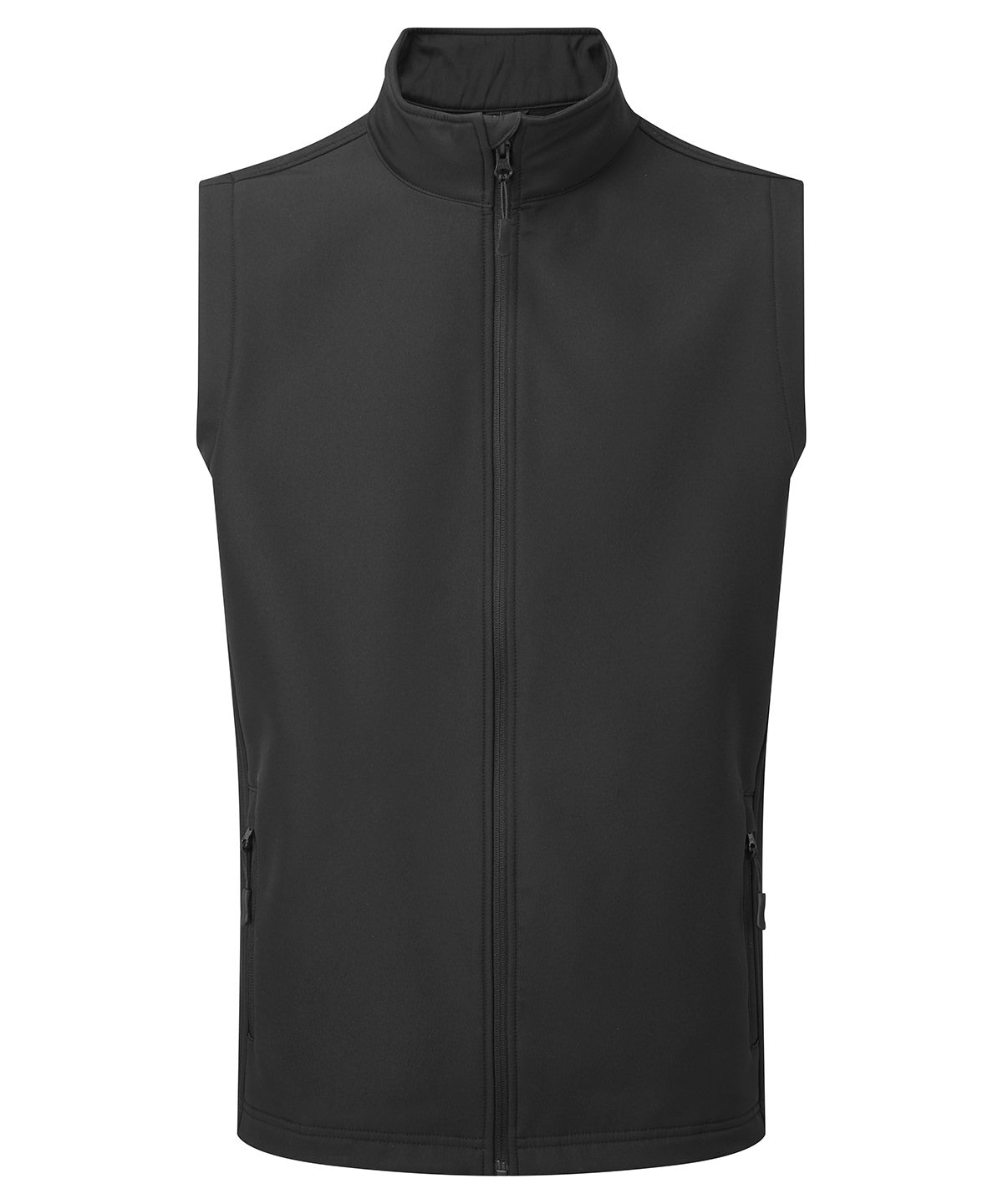 Premier Windchecker printable and recycled gilet in Black, front view