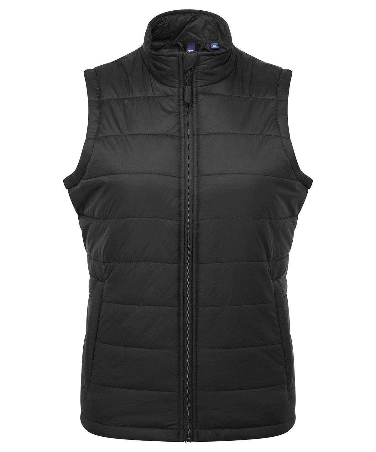 Premier Women’s ‘Recyclight’ padded gilet in Black, front view