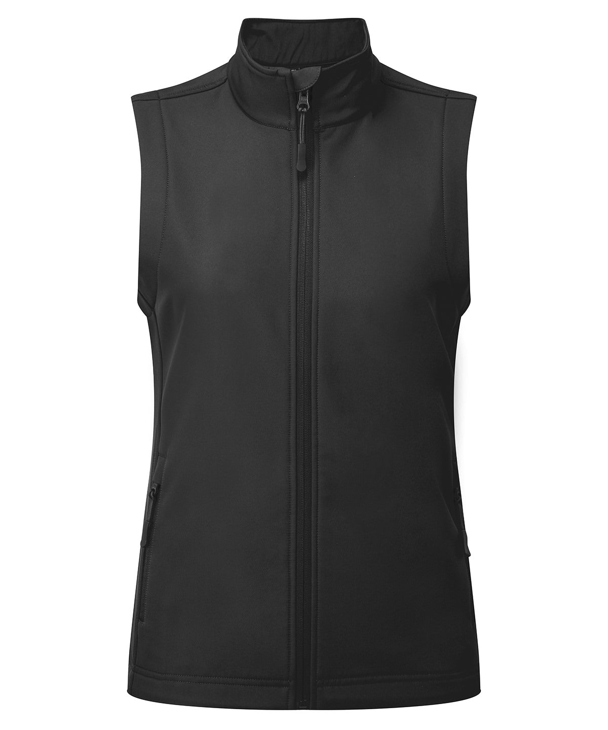 Premier Women’s Windchecker printable and recycled gilet in Black, front view