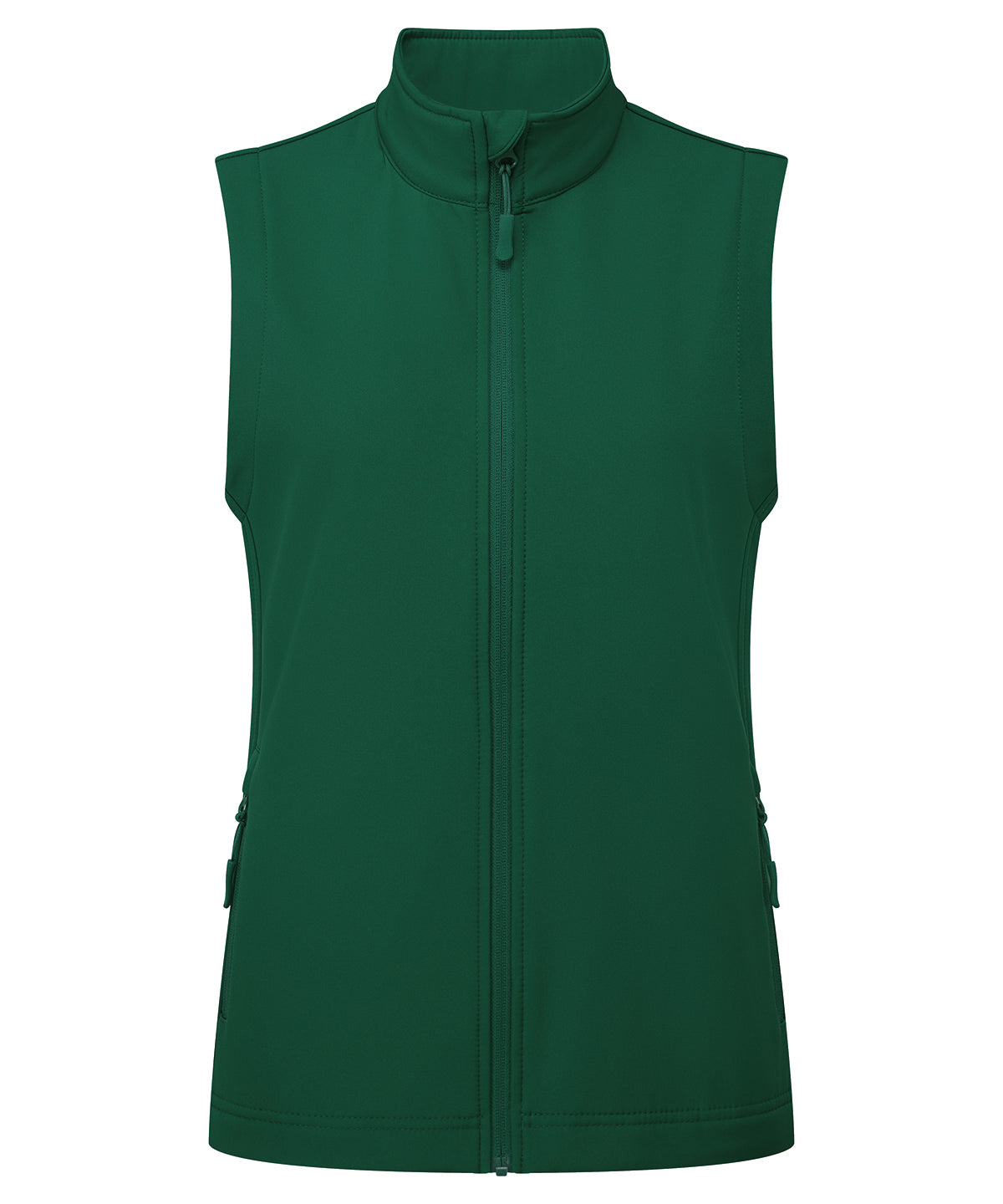 Premier Women’s Windchecker printable and recycled gilet in Bottle, front view