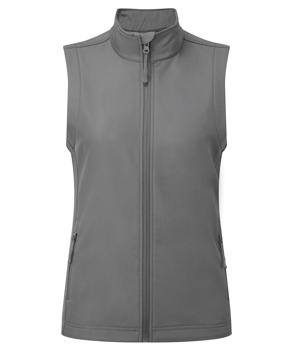 Premier Women’s Windchecker printable and recycled gilet in Dark Grey, front view