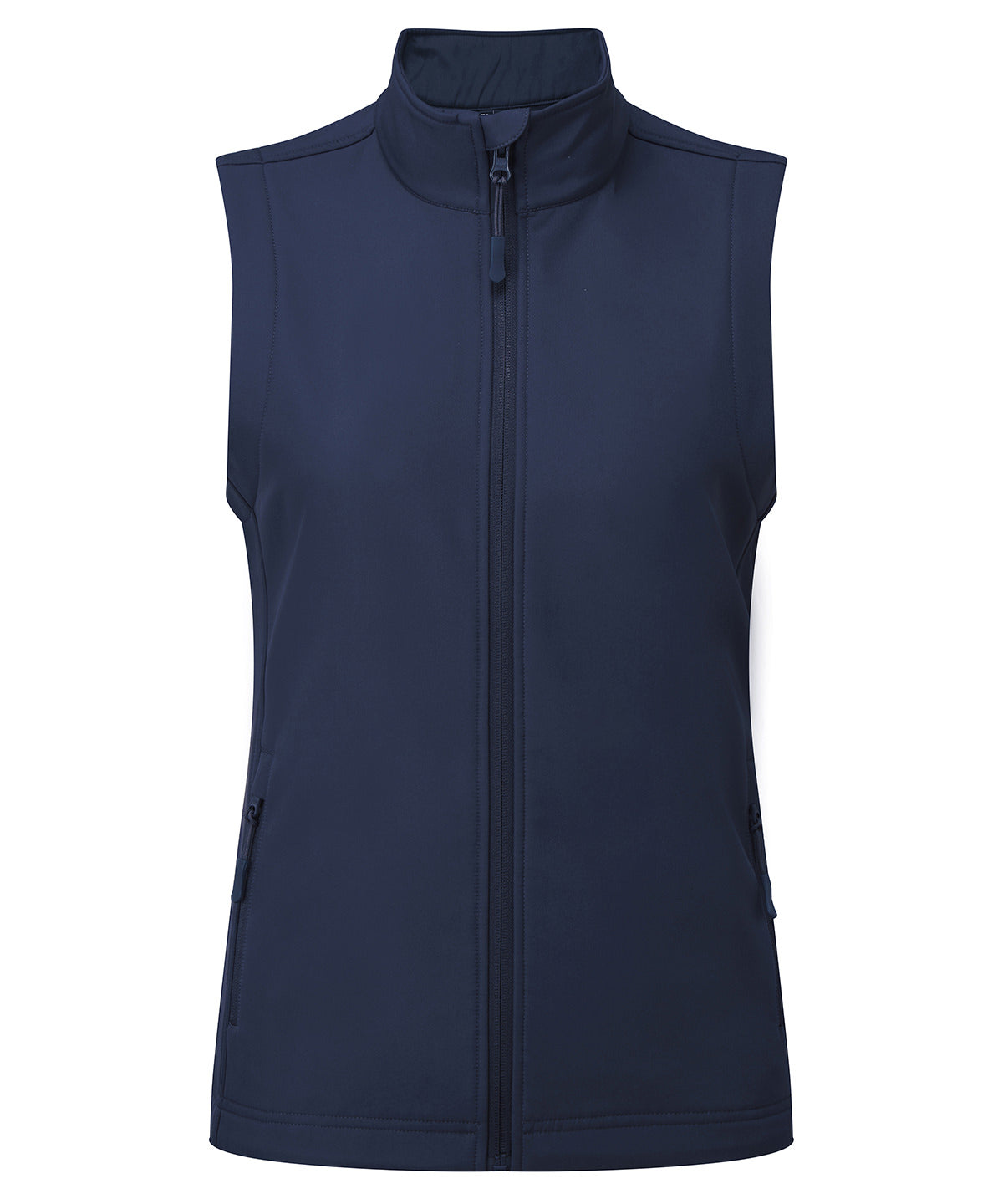 Premier Women’s Windchecker printable and recycled gilet in Navy, front view
