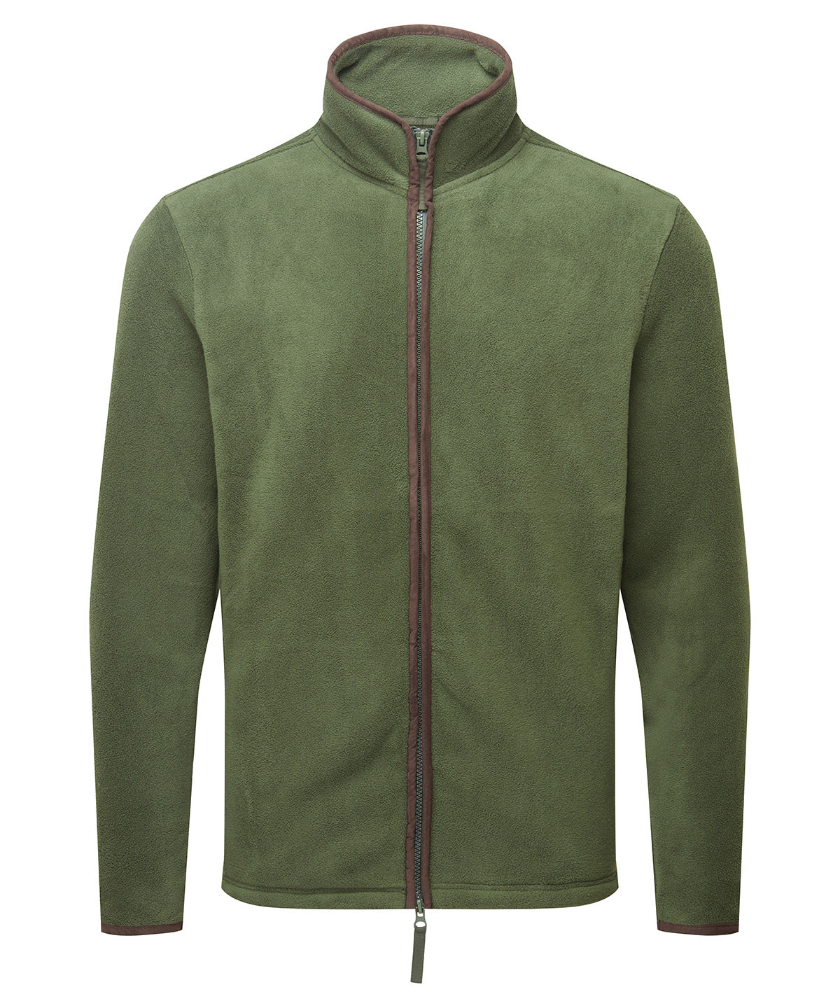 Premier Artisan fleece jacket in Moss Green/Brown, front view