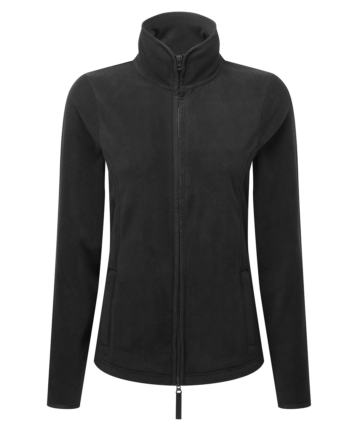 Premier Women’s artisan fleece jacket in Black/Black, front view