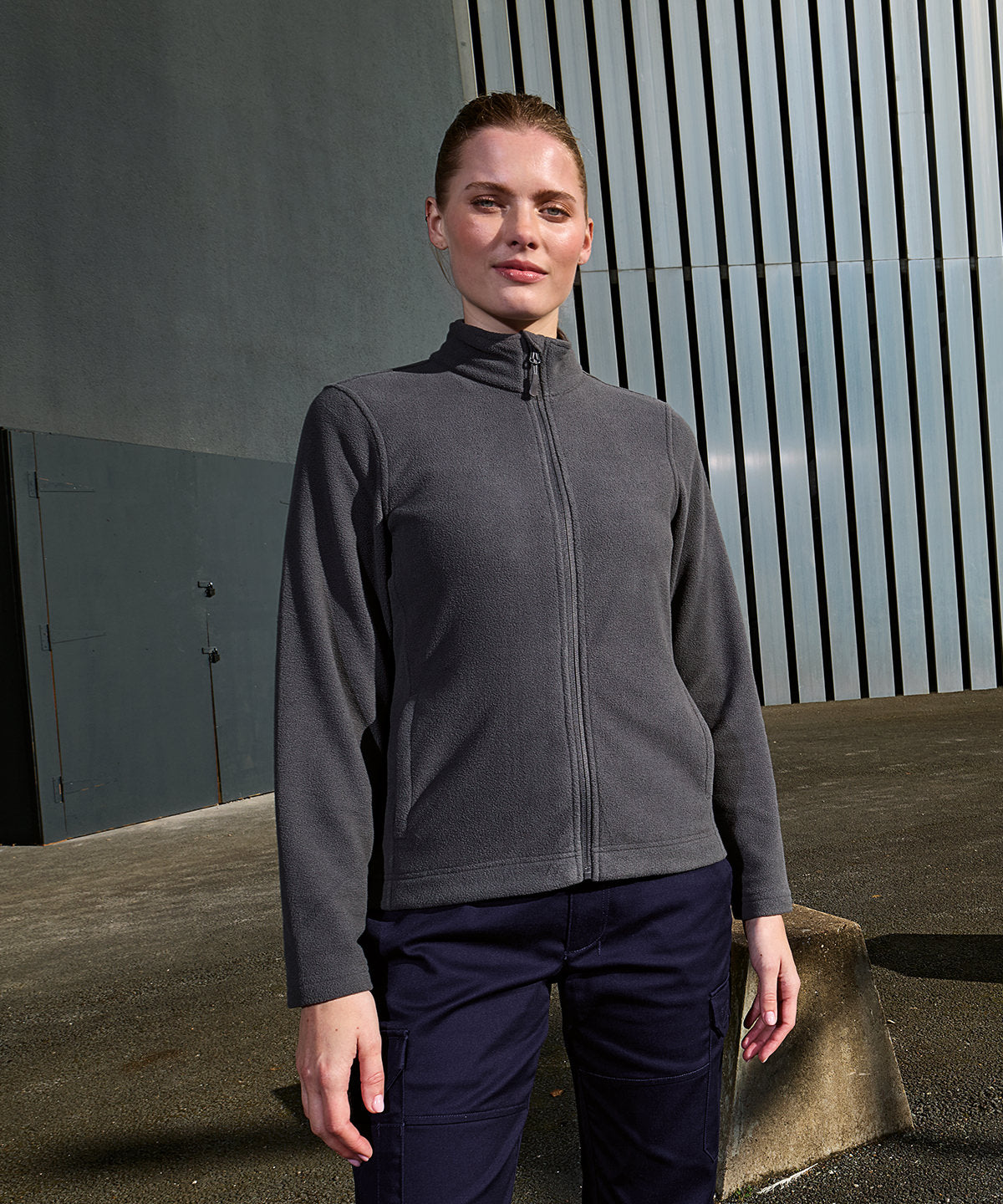 Premier Women’s ‘Recyclight’ full-zip microfleece, lifestyle photo