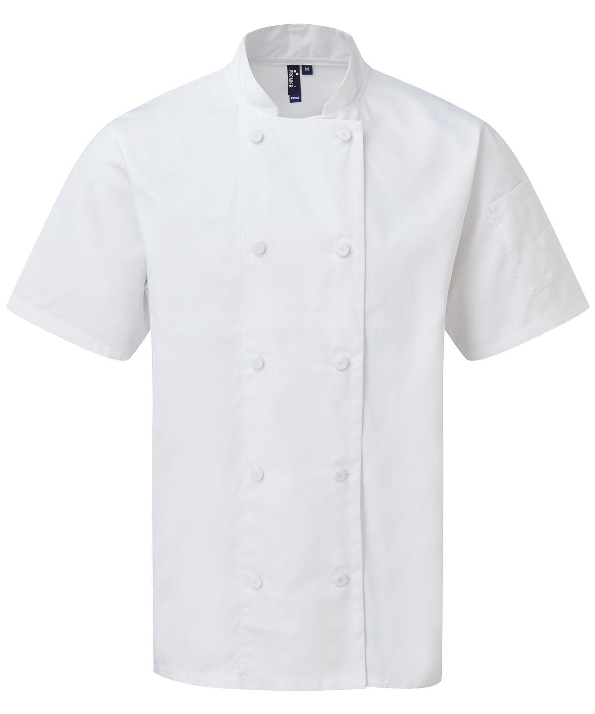 Premier Chefs Coolchecker short sleeve jacket in White, front view