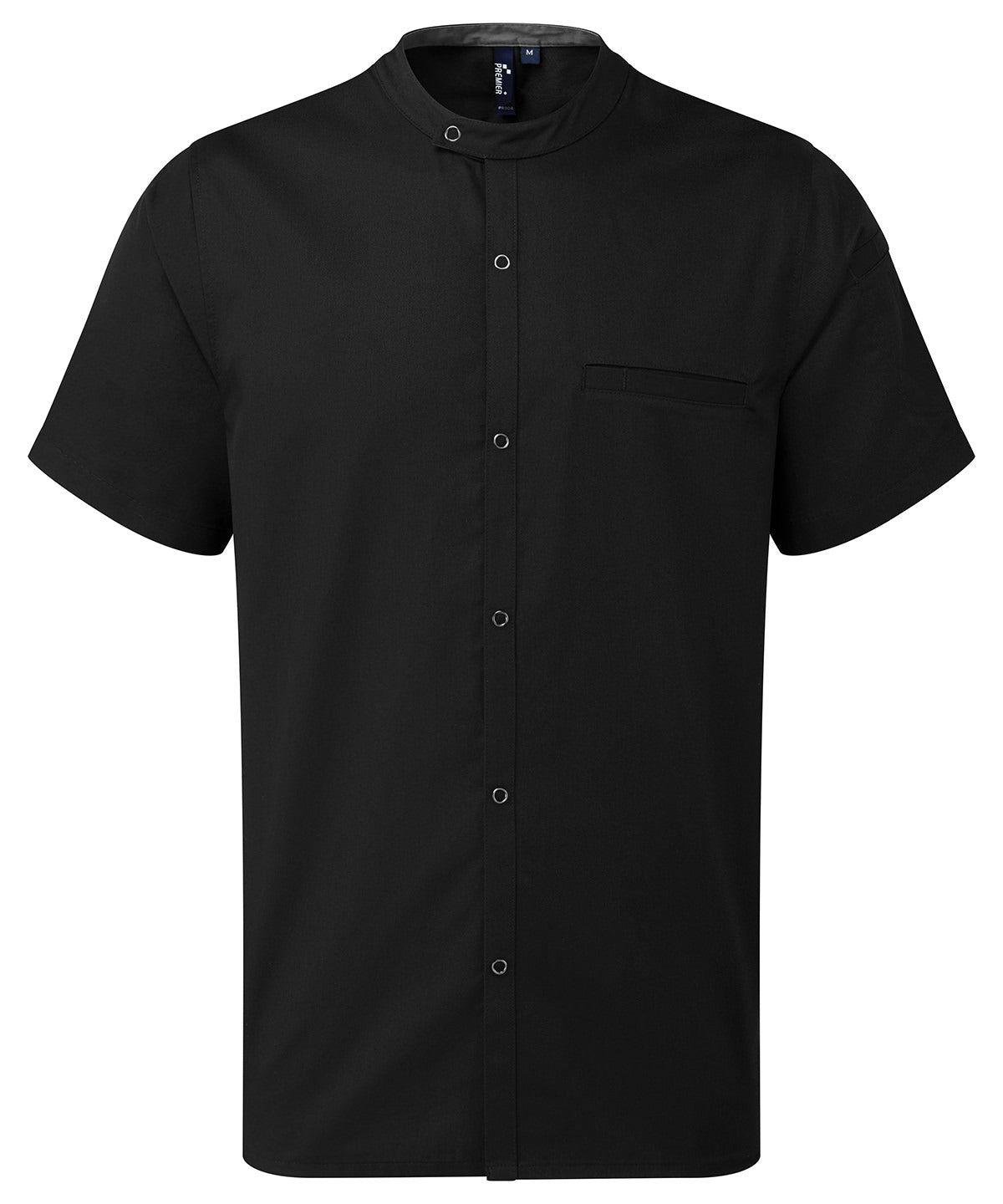 Premier Chef's 'Recyclight' Short Sleeve Shirt in Black, front view