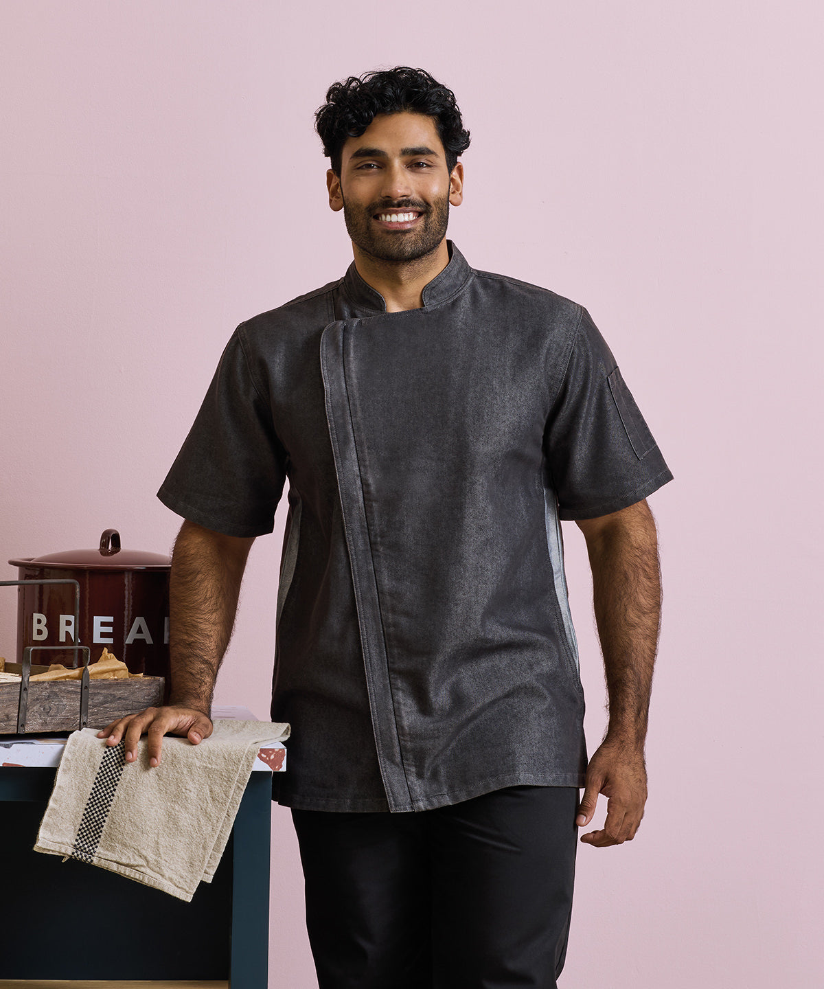 Premier Chef's zip-close short sleeve jacket, lifestyle photo