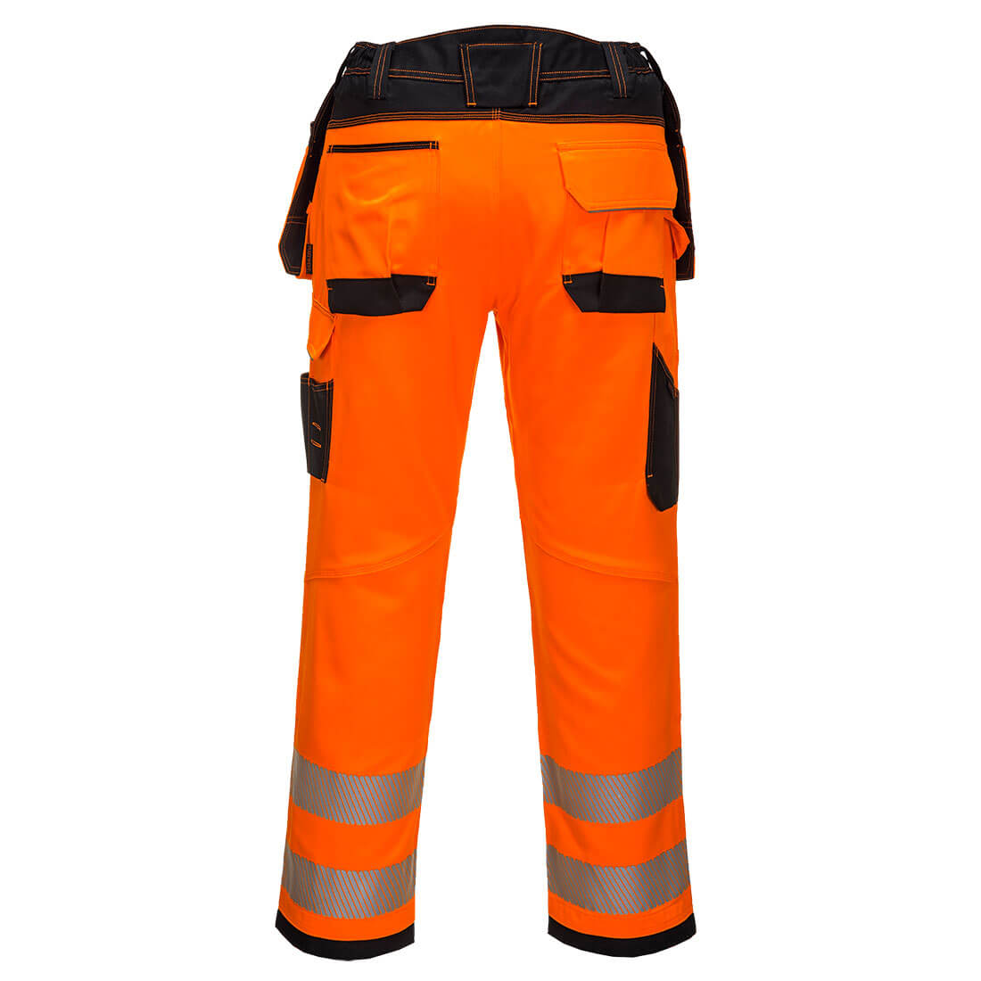 Portwest PW306 PW3 Hi-Vis Stretch Holster Pocket Trousers in Orange/Black, back view