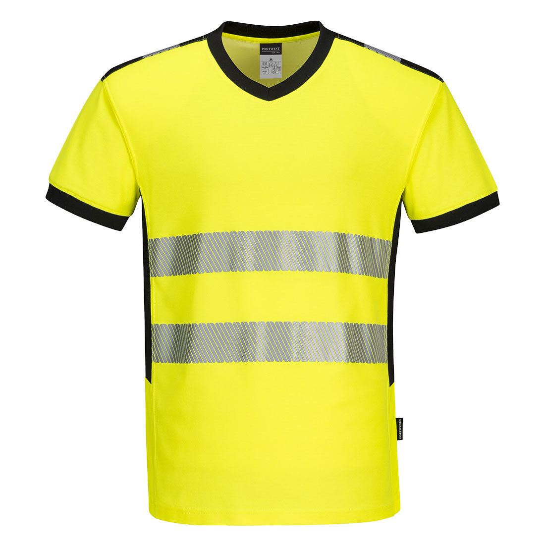 Portwest PW3 Hi-Vis V-Neck Mesh Insert T-Shirt S/S in Yellow/Black, image 2