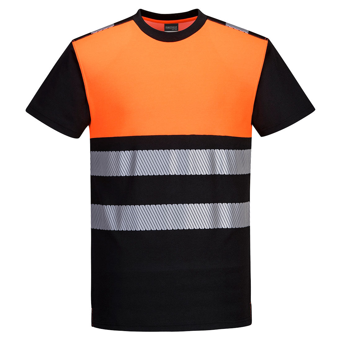 Portwest PW3 Hi-Vis Cotton Comfort Class 1 T-Shirt S/S in Black/Orange, main product image