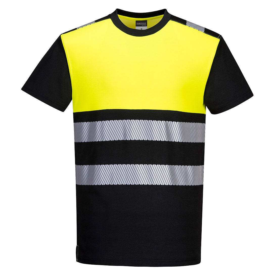 Portwest PW3 Hi-Vis Cotton Comfort Class 1 T-Shirt S/S in Black/Yellow, image 2
