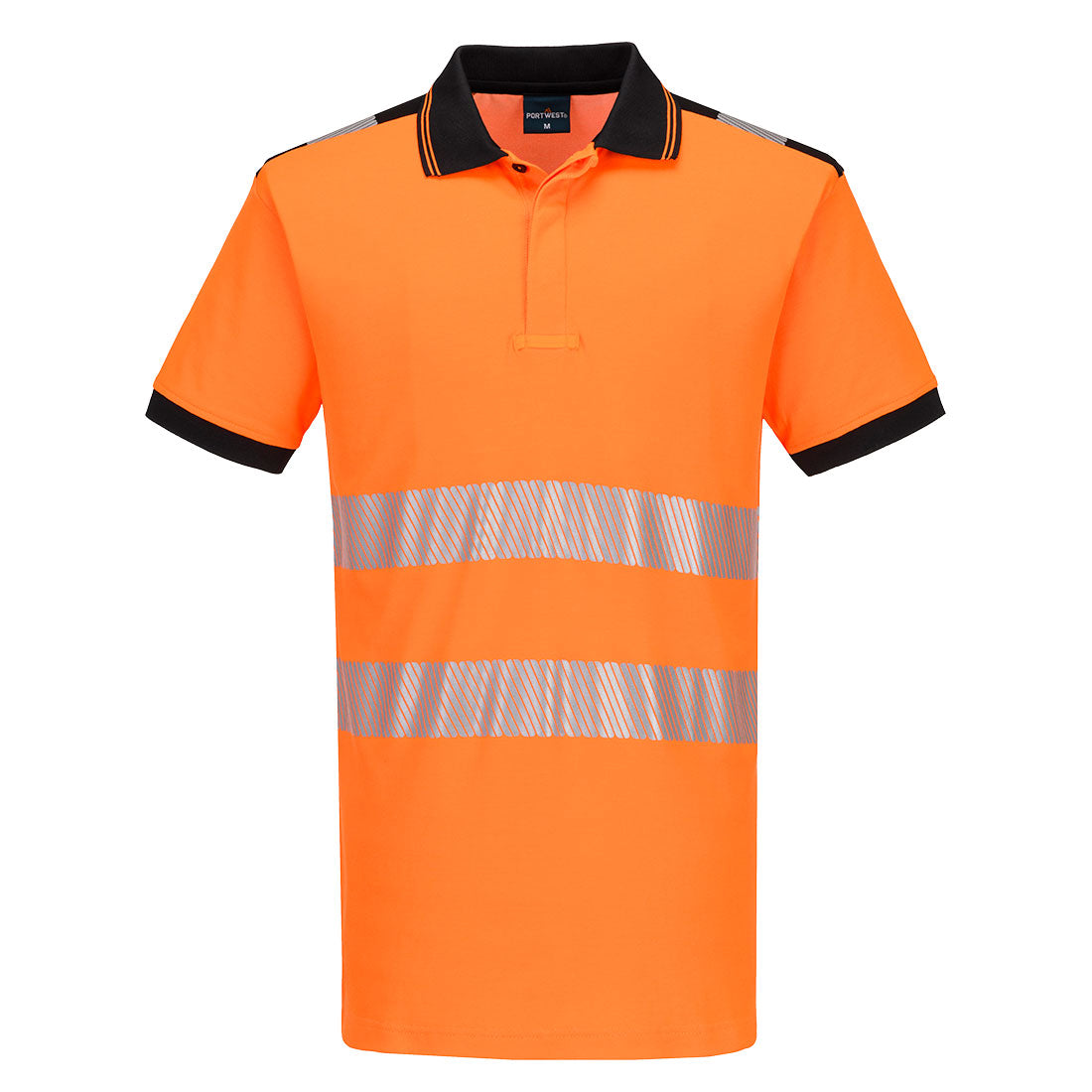 Portwest PW3 Hi-Vis Cotton Comfort Polo Shirt S/S in Orange/Black, main product image