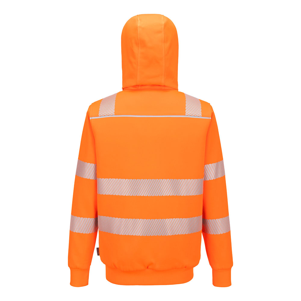 Portwest PW321 Hi-Vis Zipped Winter Hoodie in Orange, back view