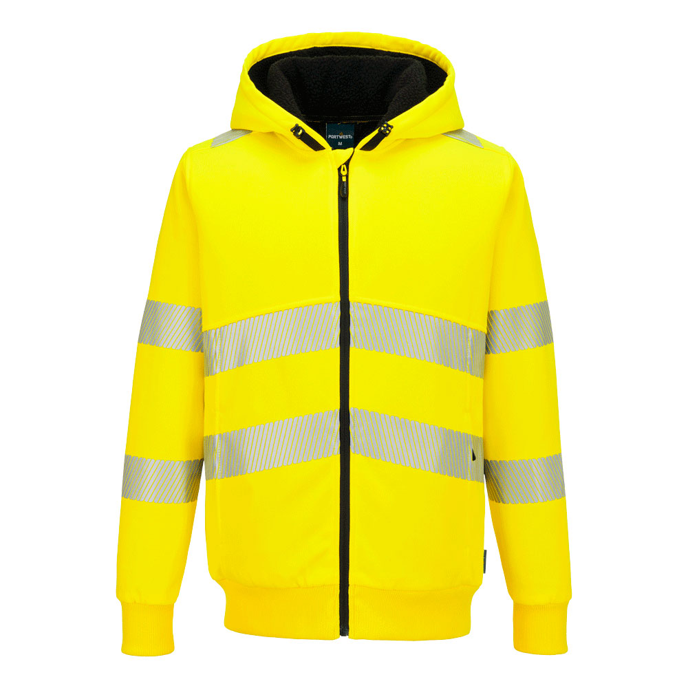 Portwest PW321 Hi-Vis Zipped Winter Hoodie in Yellow, image 2