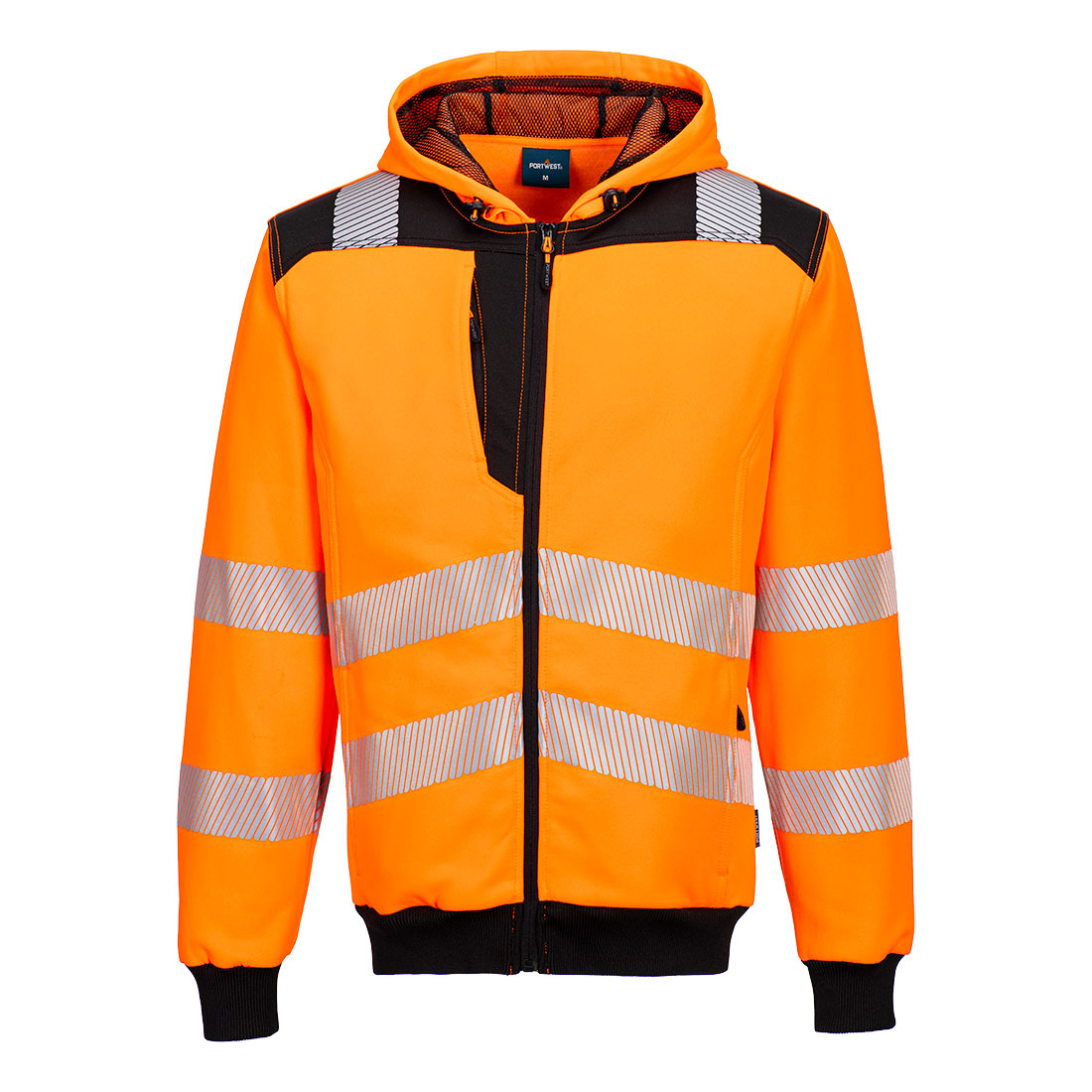 Portwest PW3 Hi-Vis Zip Hoodie in Orange/Black, main product image