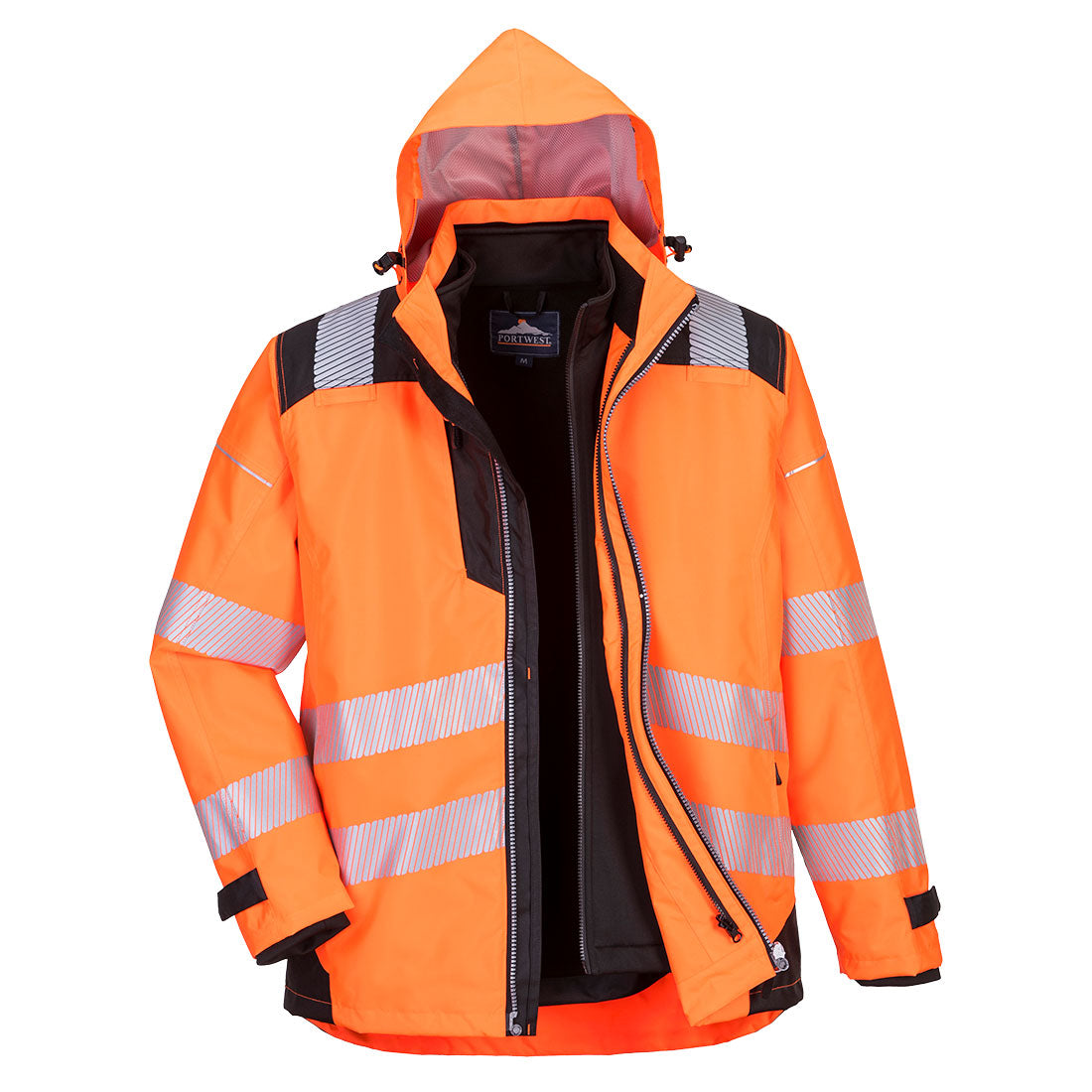 Portwest PW3 Hi-Vis 3-in-1 Jacket in Orange/Black, main product image