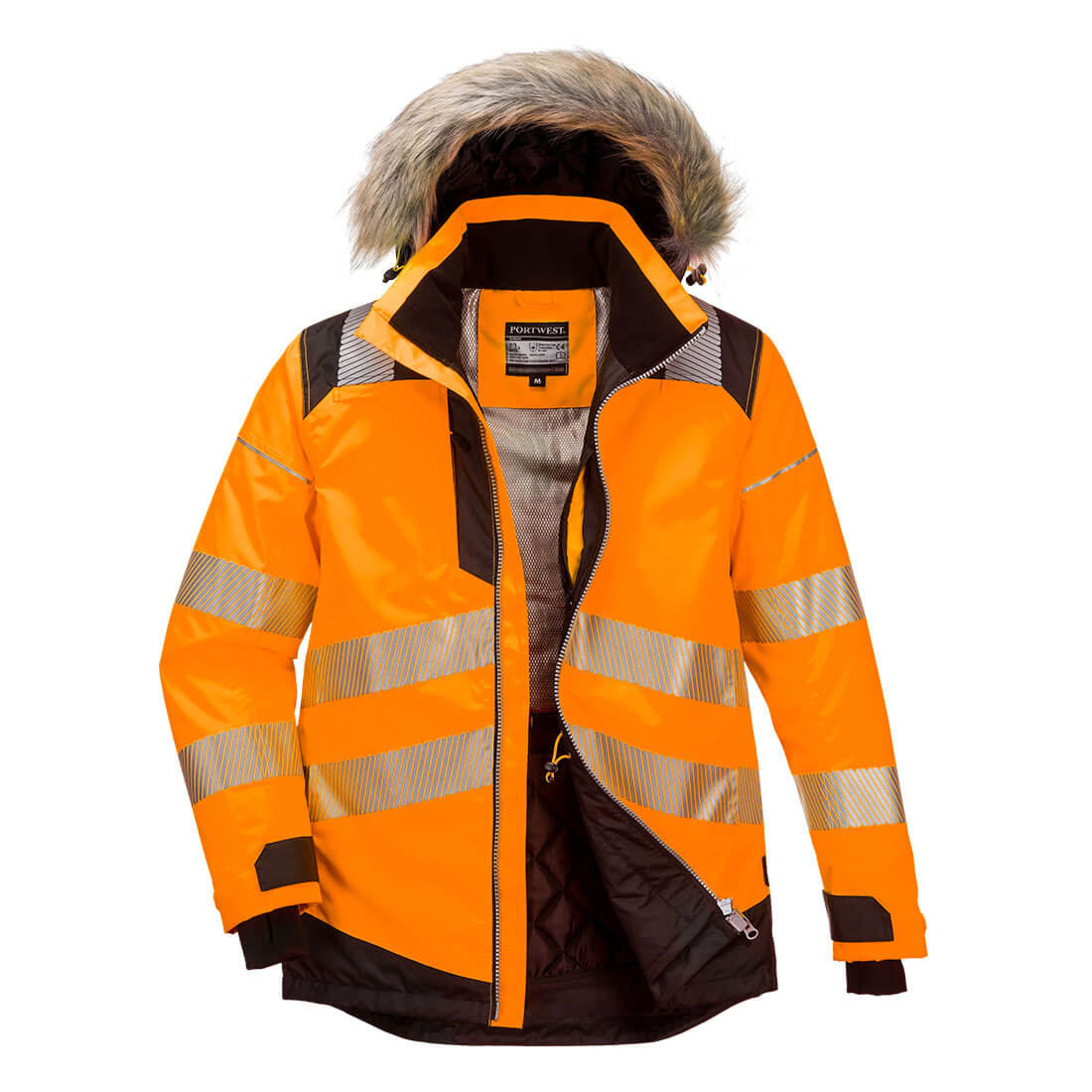 Portwest PW3 Hi-Vis Winter Parka Jacket in Orange/Black, main product image