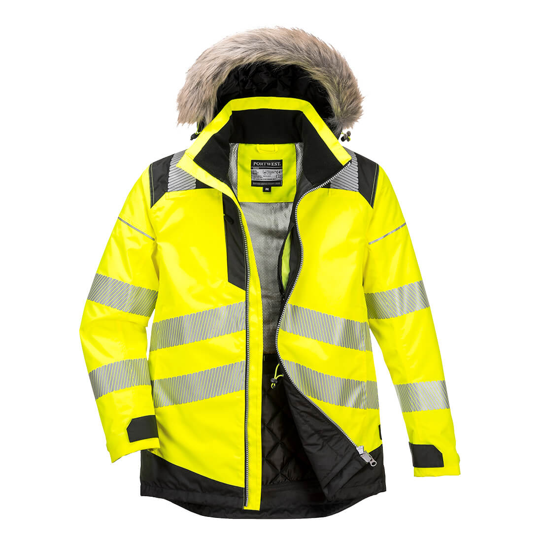 Portwest PW3 Hi-Vis Winter Parka Jacket in Yellow/Black, image 2