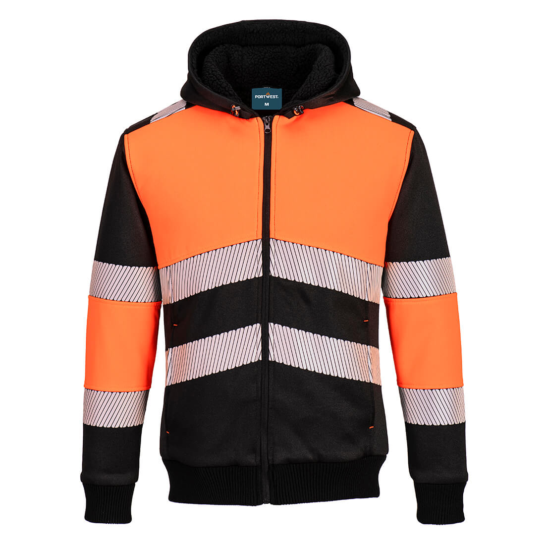 Portwest PW3 Hi-Vis Zipped Class 1 Winter Hoodie in Orange/Black, main product image