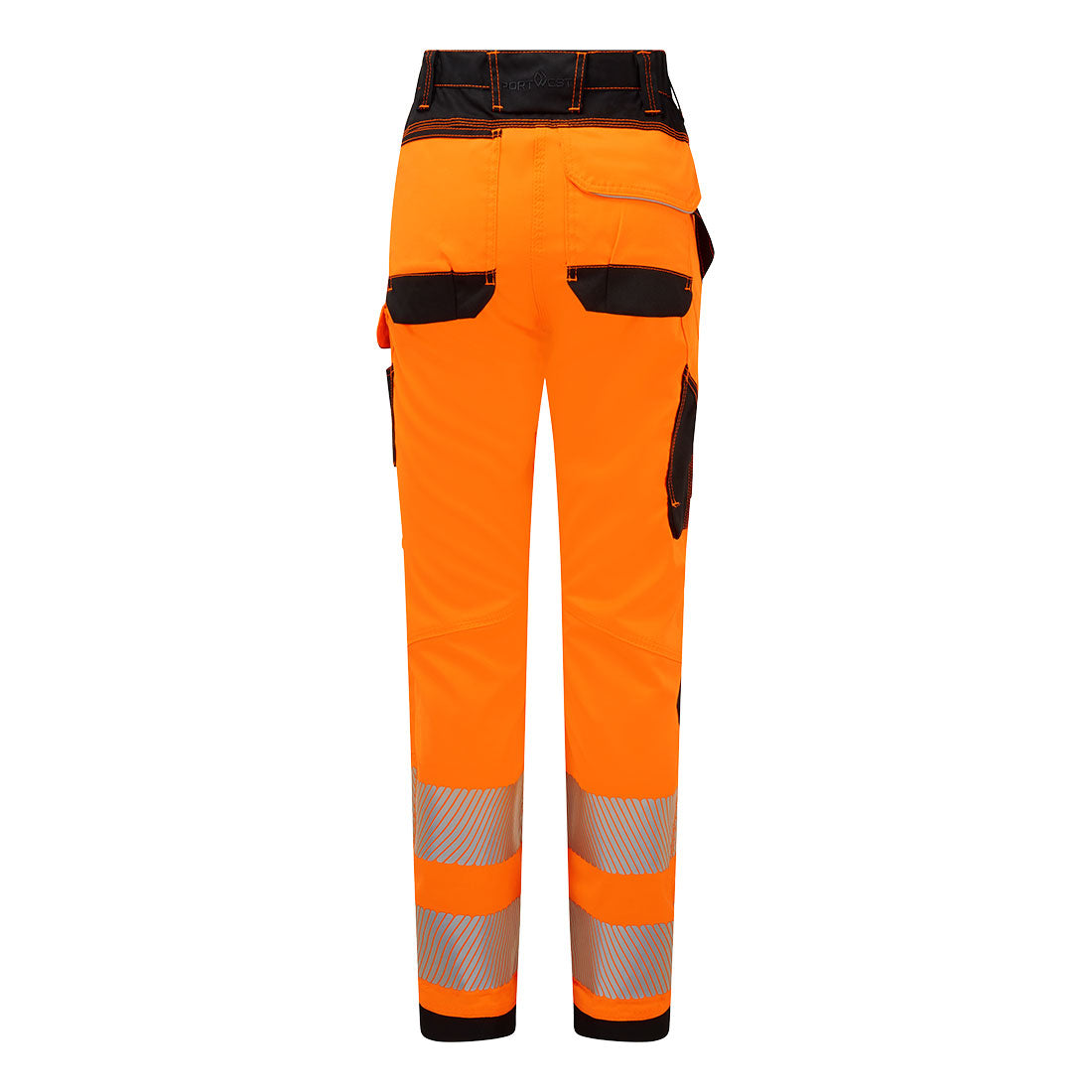Portwest PW385 PW3 Hi-Vis Women's Stretch Work Trousers in Orange/Black, back view