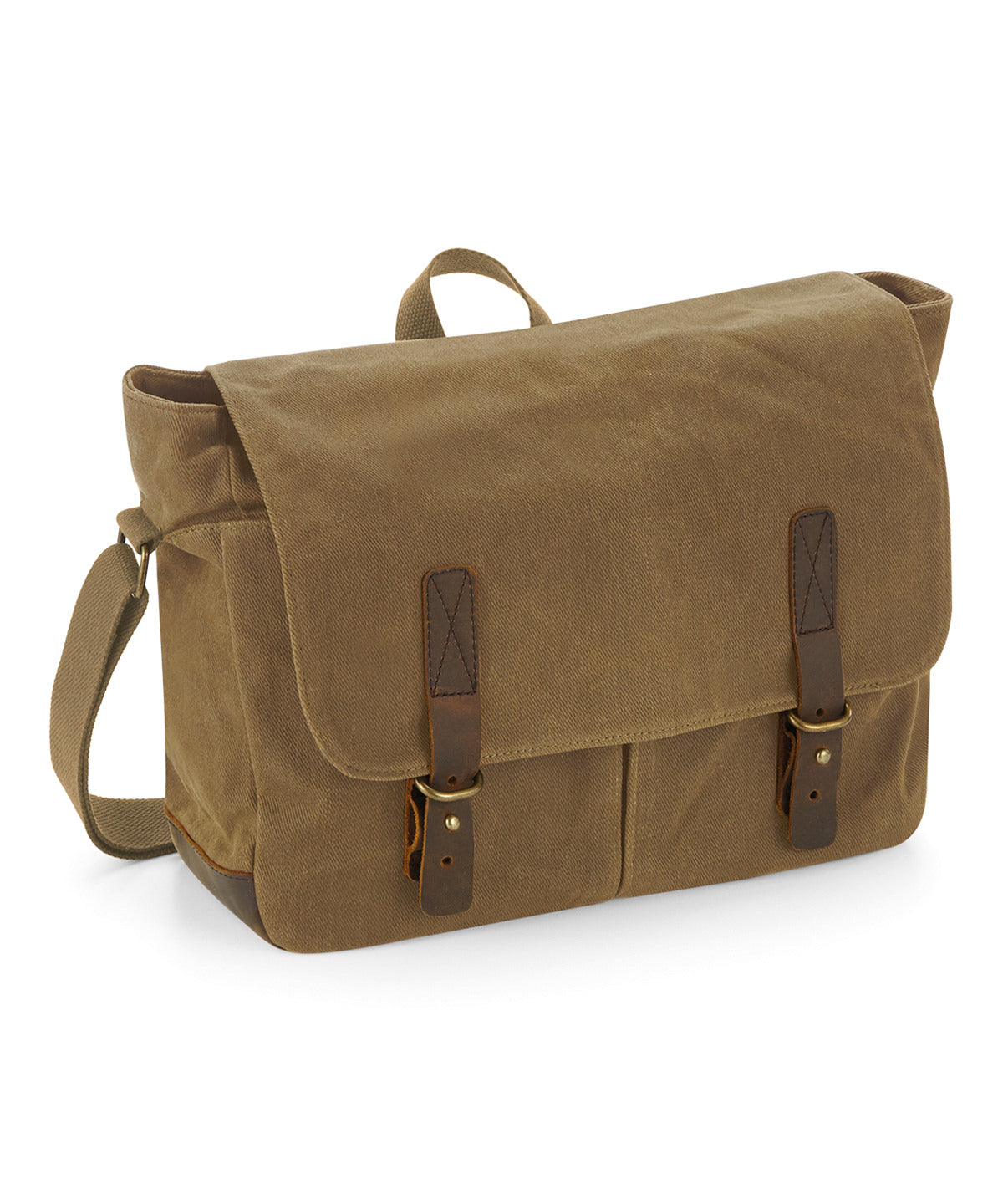 Quadra Heritage waxed canvas messenger in Desert Sand, front view
