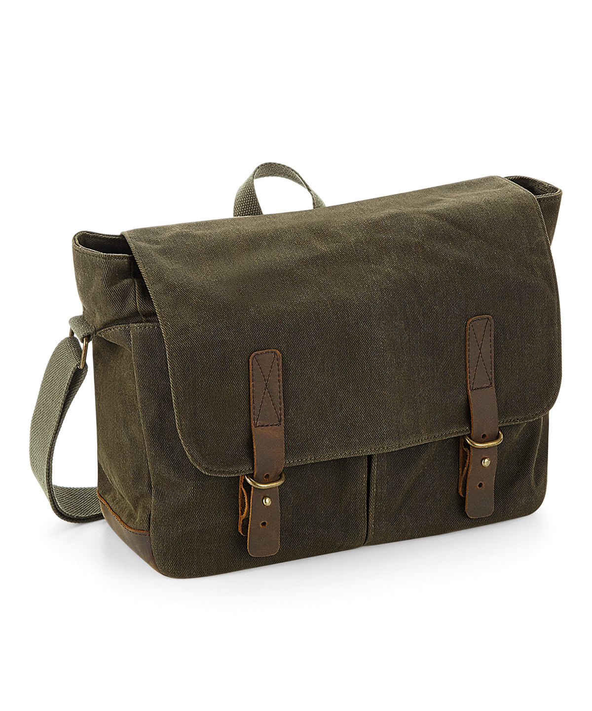 Quadra Heritage waxed canvas messenger in Olive Green, front view
