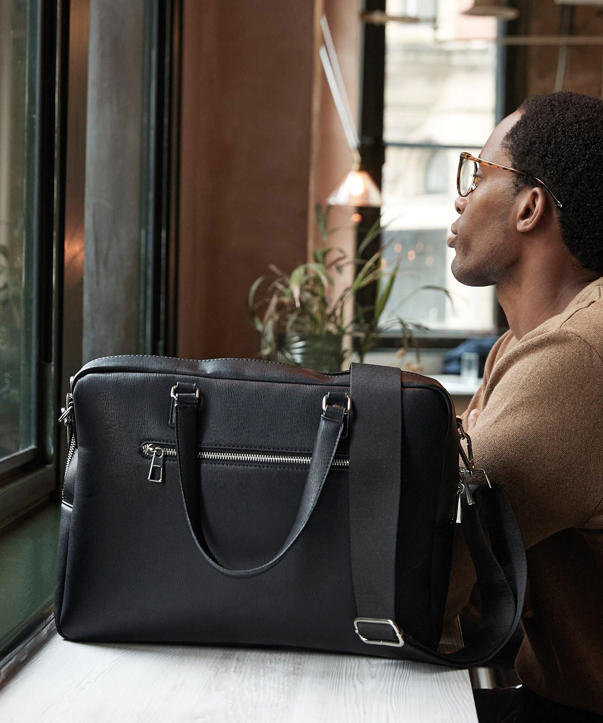 Quadra Tailored luxe PU briefcase in Black, lifestyle photo