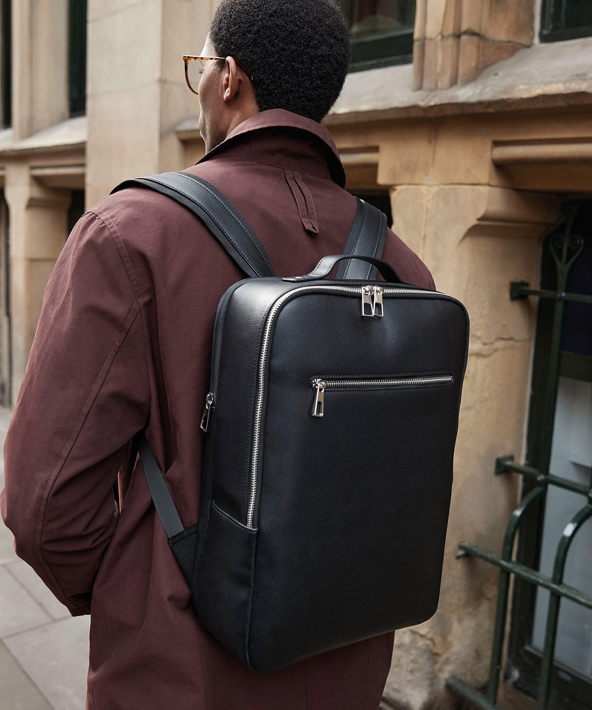 Quadra Tailored luxe PU backpack in Black, lifestyle photo