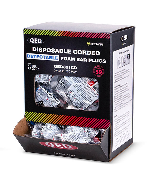 B-Safe Beeswift QED Disposable Foam Corded Detectable Ear Plugs, main product image