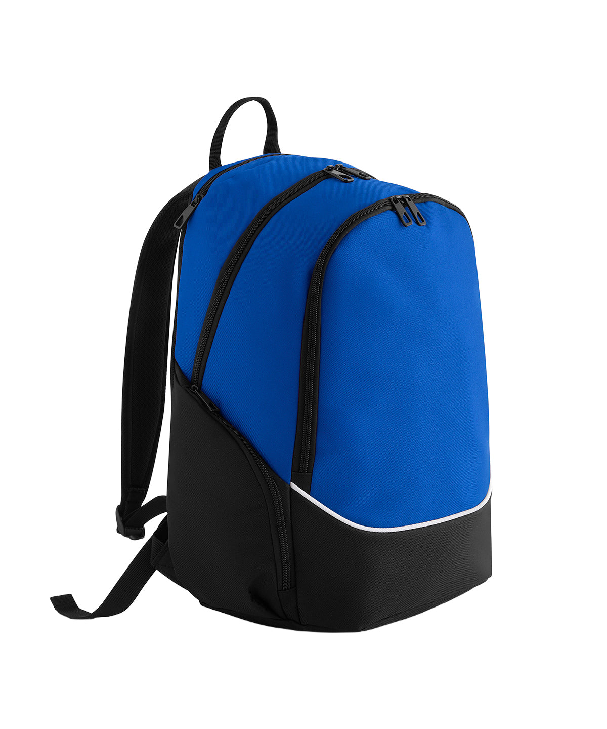 Quadra Teamwear backpack in Royal/Black/White, front view