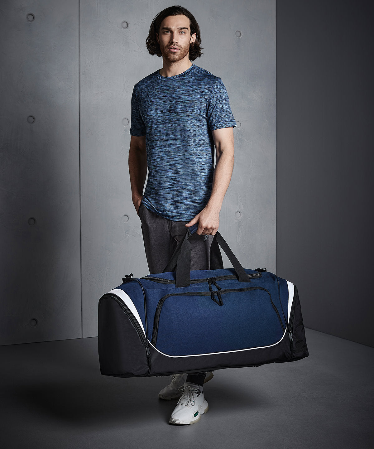 Quadra Pro team jumbo kit bag in Black/Light Grey, lifestyle photo