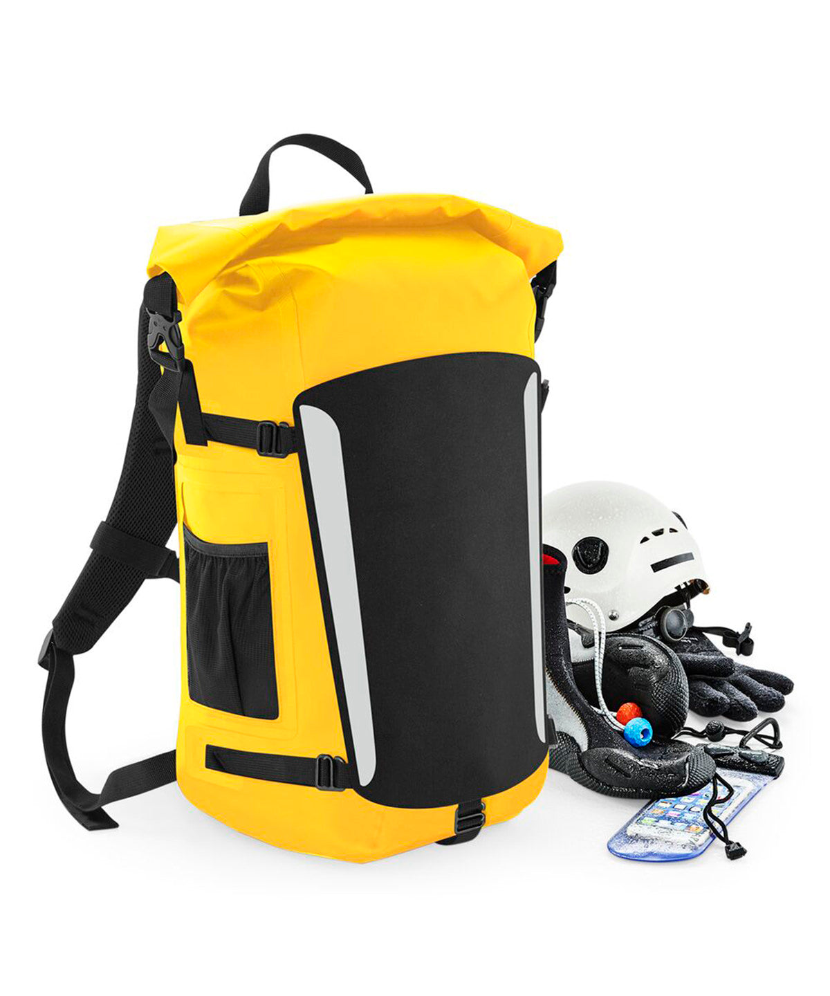 Quadra SLX 25 litre waterproof backpack in Black/Black, lifestyle photo