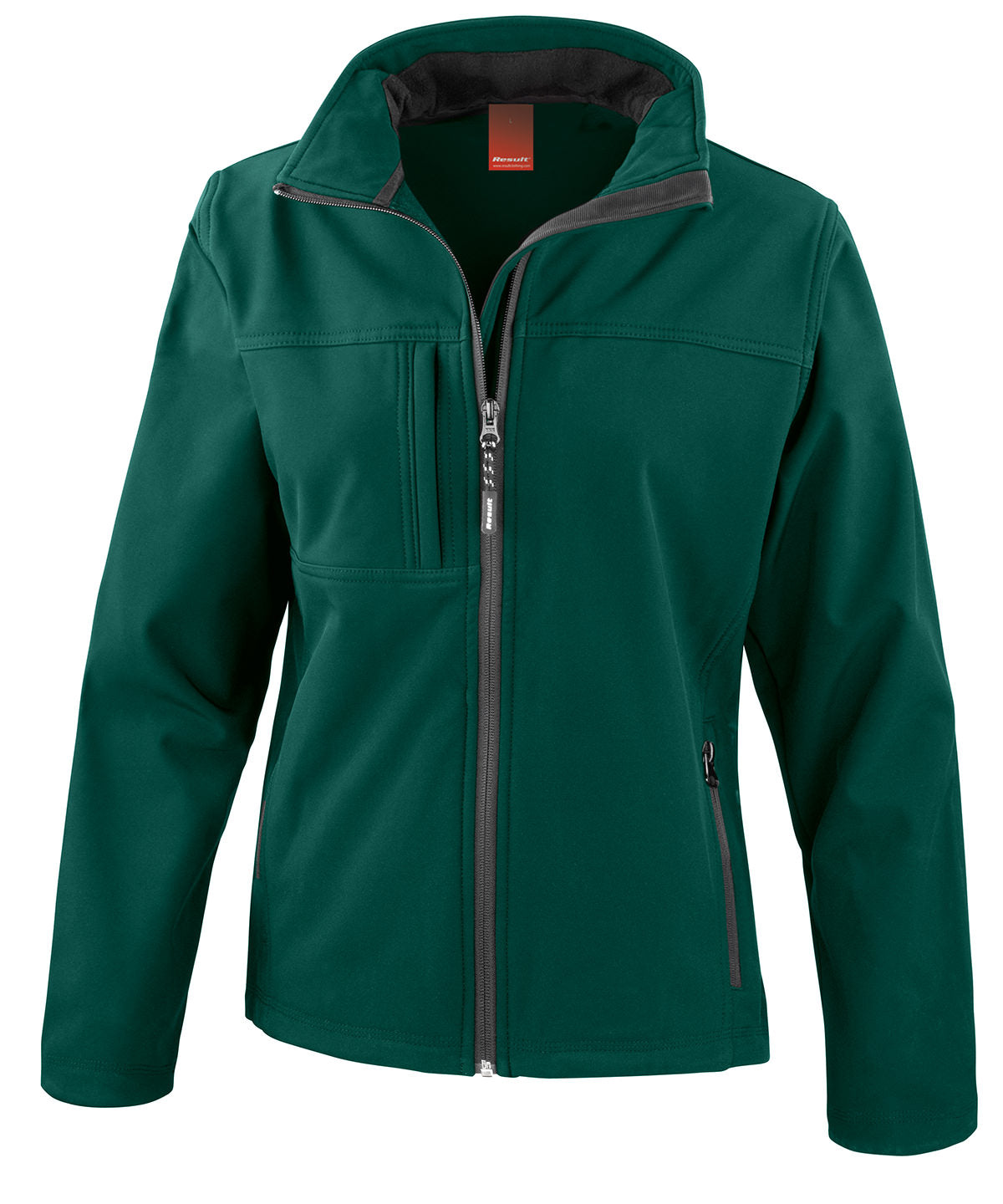 Result Women's classic softshell jacket in Bottle Green, front view