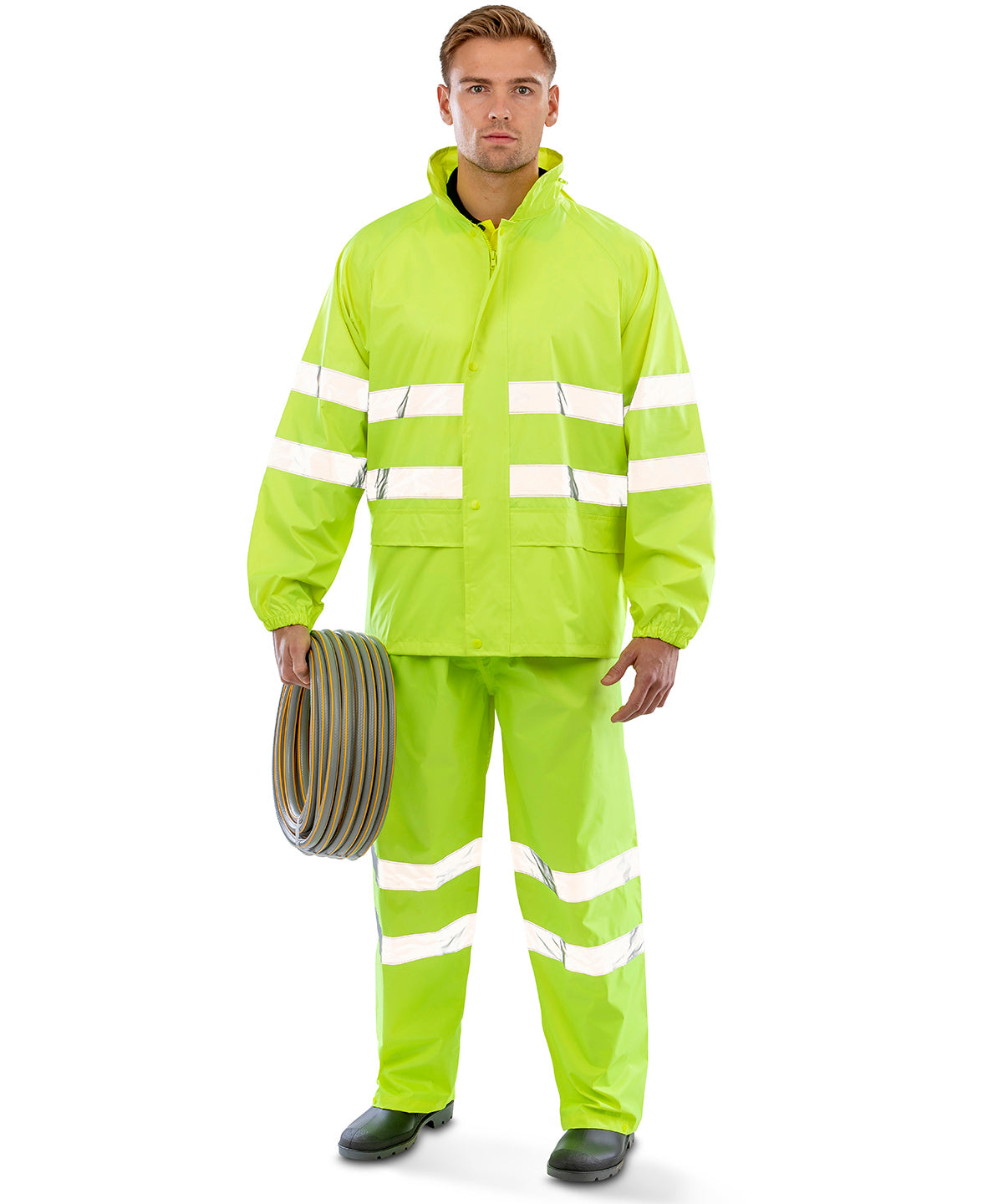 Result Safeguard High-viz waterproof suit in Yellow, lifestyle photo