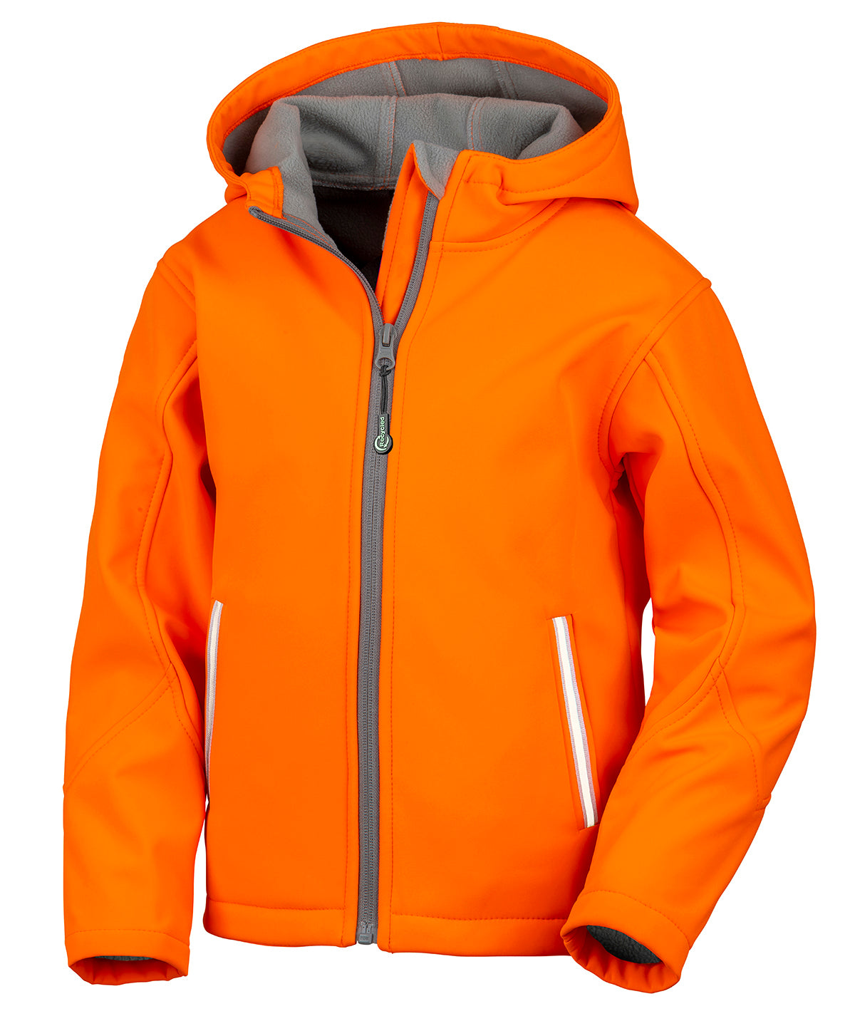 Result Core Junior TX performance hooded softshell jacket in Neon Orange, front view